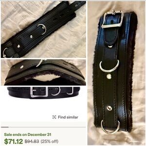 Black leather locking soft choker fur lined collar Belt role play sexy gag gift
